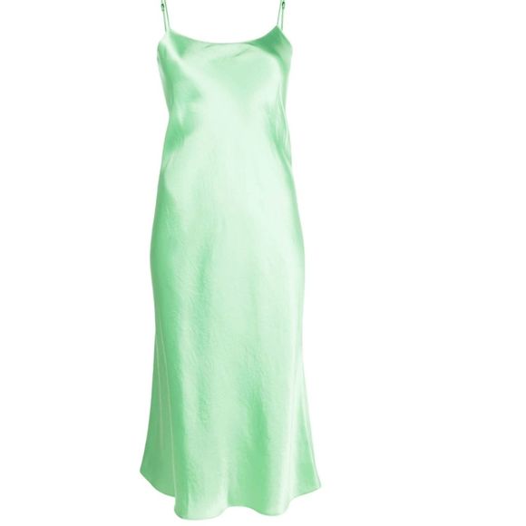 NWT Vince Satin Midi Slip Dress with Spaghetti Straps in Lime Green Size Small - Picture 6 of 6